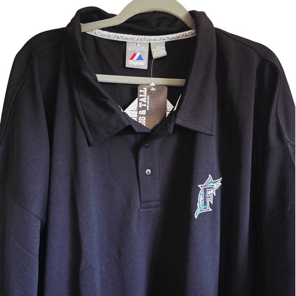 MLB‎ Miami Marlins Polo Shirt Mens Majestic 6X Black Big & Tall NWT